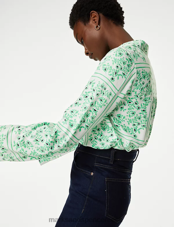 Riietus ee Marks & Spencer naised lilleline kraega pluus roheline segu NZTRN1358