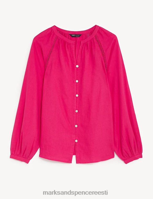 Riietus ee Marks & Spencer naised linane rikkalik kraeta pluus fuksia NZTRN2368
