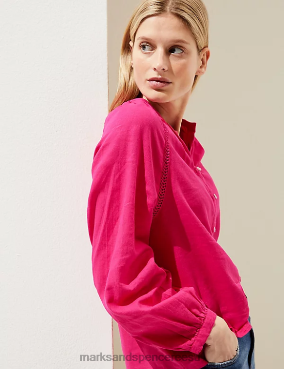 Riietus ee Marks & Spencer naised linane rikkalik kraeta pluus fuksia NZTRN2368