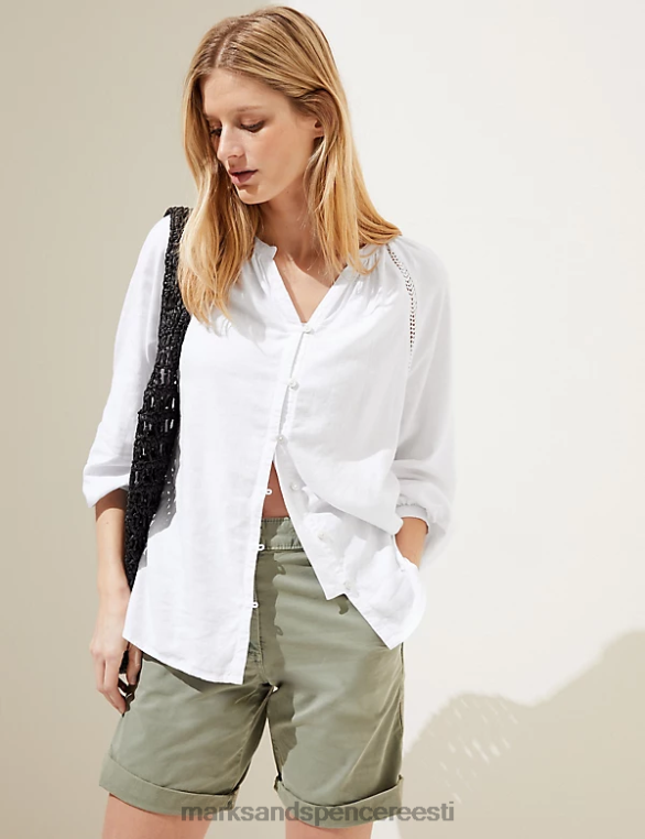 Riietus ee Marks & Spencer naised linane rikkalik kraeta pluus valge NZTRN2035