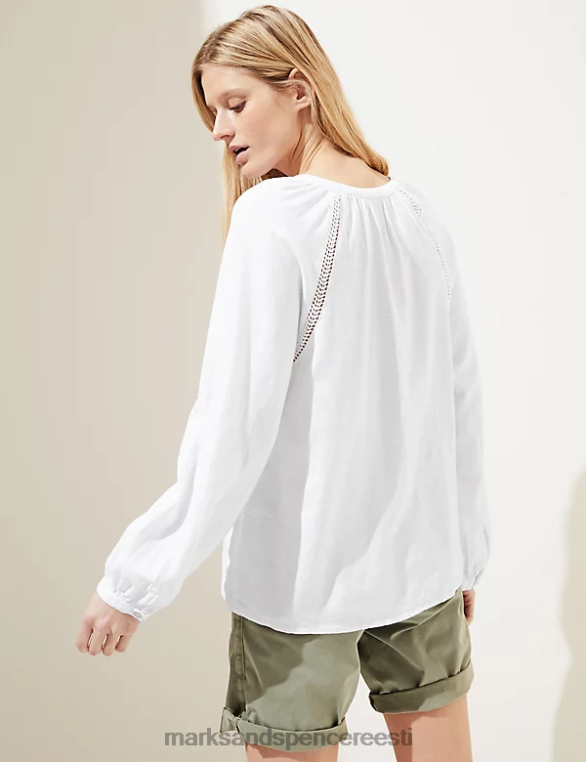 Riietus ee Marks & Spencer naised linane rikkalik kraeta pluus valge NZTRN2035