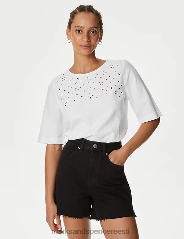 Riietus ee Marks & Spencer naised linase lõikega detailidega pluus valge NZTRN974