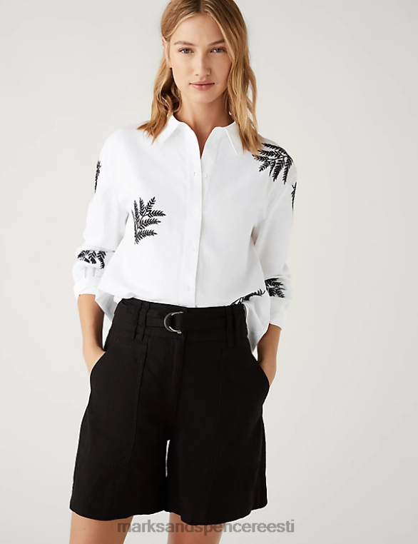 Riietus ee Marks & Spencer naised linase rikkaliku tikandiga kraega särk elevandiluu segu NZTRN401