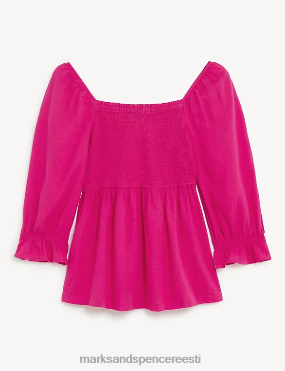 Riietus ee Marks & Spencer naised linasegu kandilise kaelusega volditud pluus fuksia NZTRN1172