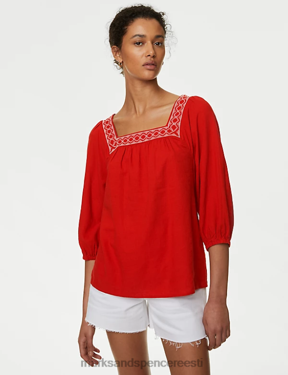 Riietus ee Marks & Spencer naised linasegust tikitud puhvis varrukatega pluus vask NZTRN252