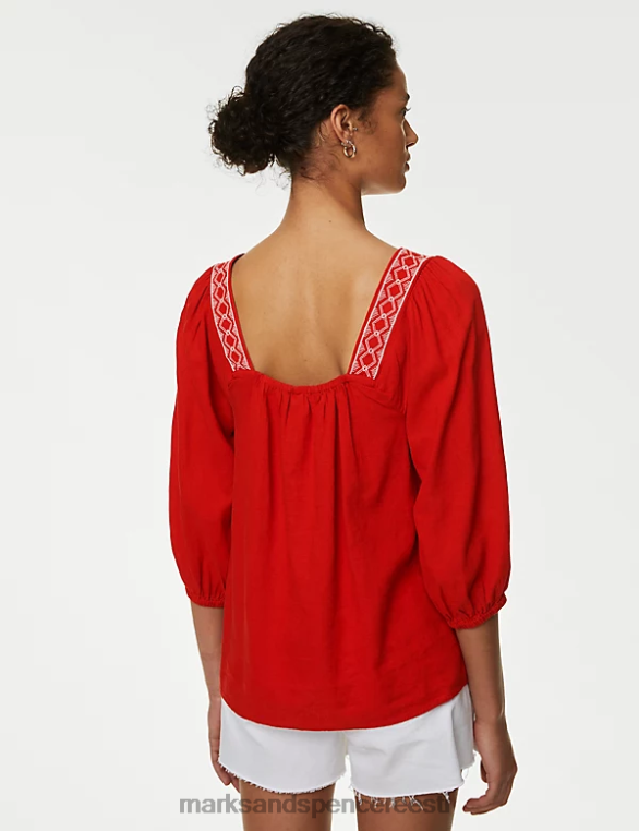 Riietus ee Marks & Spencer naised linasegust tikitud puhvis varrukatega pluus vask NZTRN252