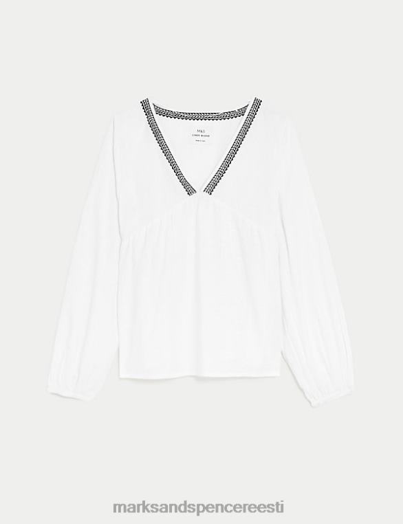 Riietus ee Marks & Spencer naised linasegust v-kaelusega pluus valge NZTRN771
