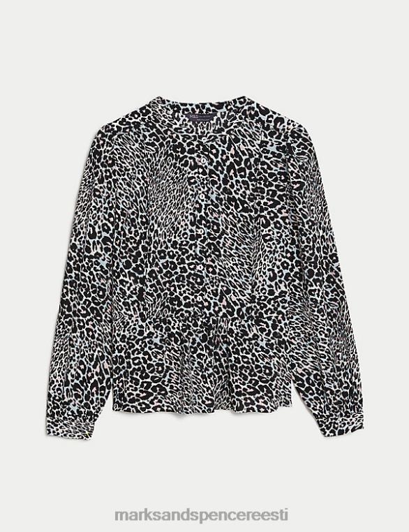Riietus ee Marks & Spencer naised loomamustriga kõrge kaelusega peplumpluus mitu NZTRN174