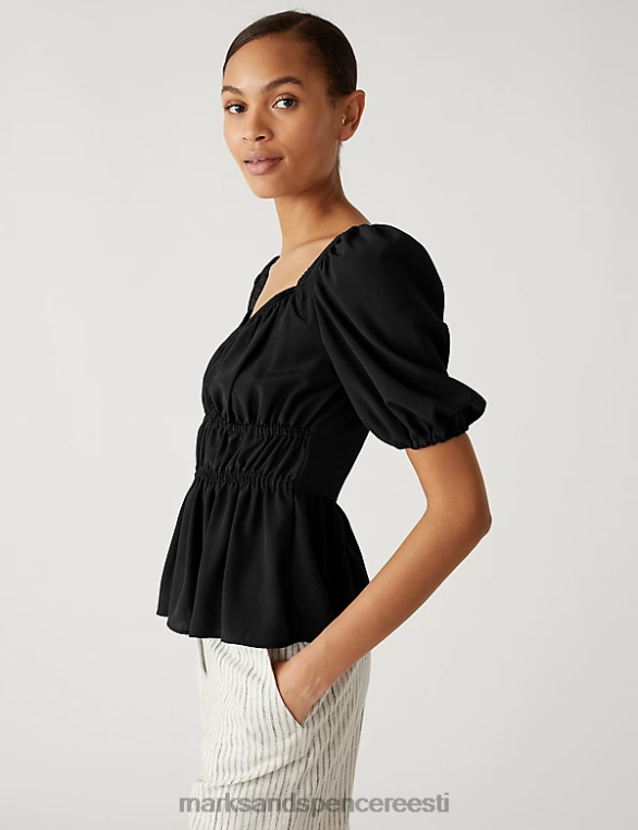 Riietus ee Marks & Spencer naised pihaosaga puhvis varrukatega pluus must NZTRN2789
