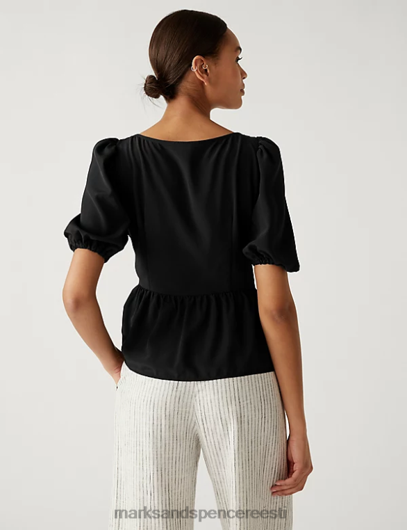 Riietus ee Marks & Spencer naised pihaosaga puhvis varrukatega pluus must NZTRN2789