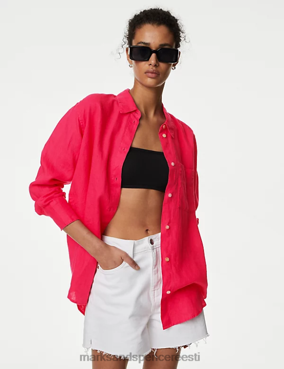 Riietus ee Marks & Spencer naised puhas linane oversize särk fuksia NZTRN40