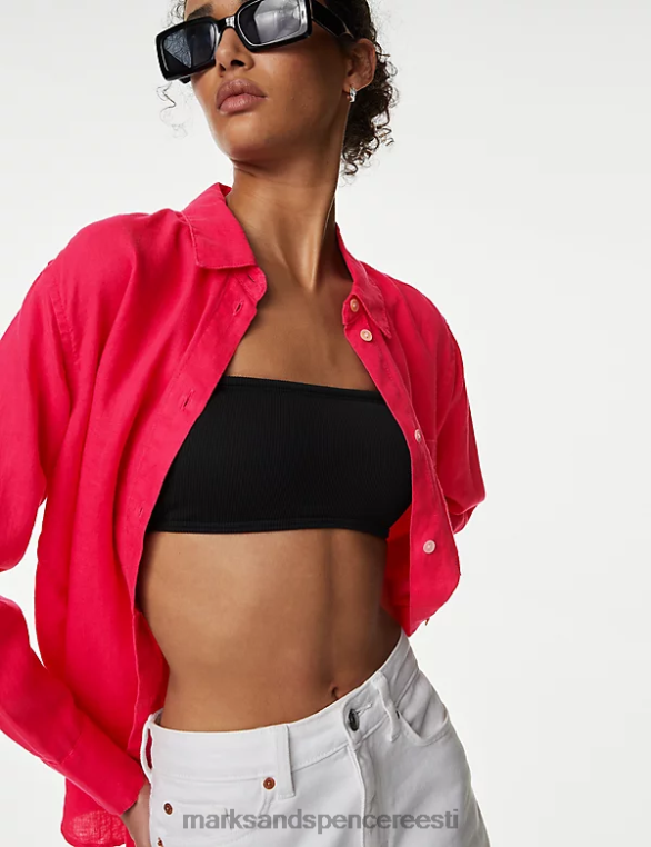 Riietus ee Marks & Spencer naised puhas linane oversize särk fuksia NZTRN40