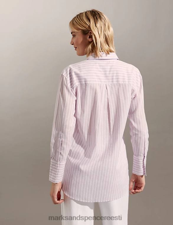 Riietus ee Marks & Spencer naised puhta puuvillase triibulise kraega särk roosa segu NZTRN545