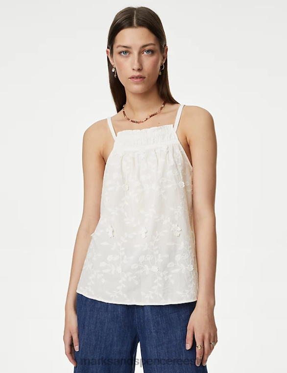 Riietus ee Marks & Spencer naised puhtast puuvillast lillelise tekstuuriga cami top elevandiluust NZTRN603