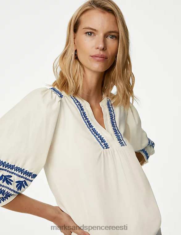 Riietus ee Marks & Spencer naised puhtast puuvillast tikitud pluus elevandiluust NZTRN230