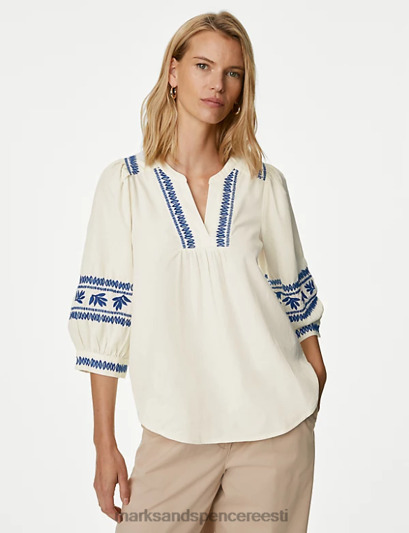 Riietus ee Marks & Spencer naised puhtast puuvillast tikitud pluus elevandiluust NZTRN230
