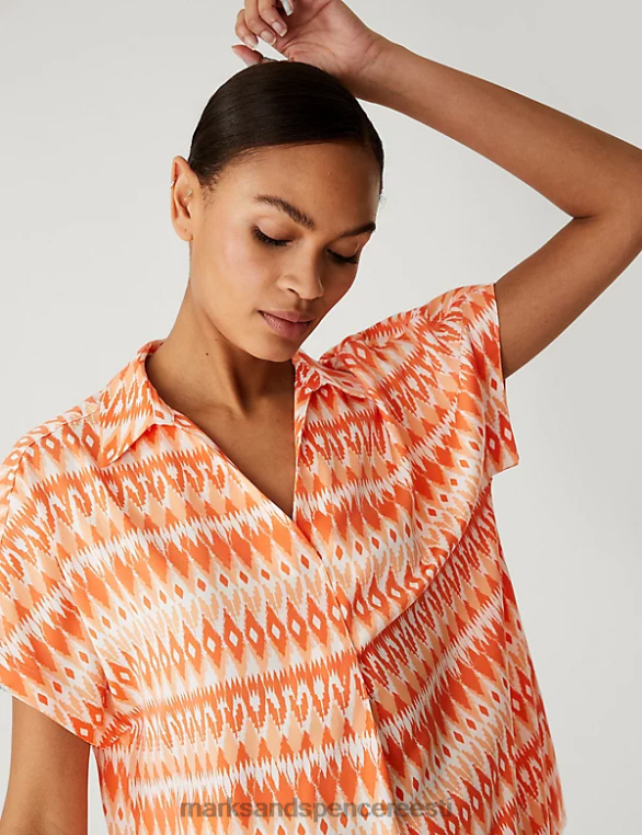 Riietus ee Marks & Spencer naised satiintrükiga popover pluus apelsini segu NZTRN3048