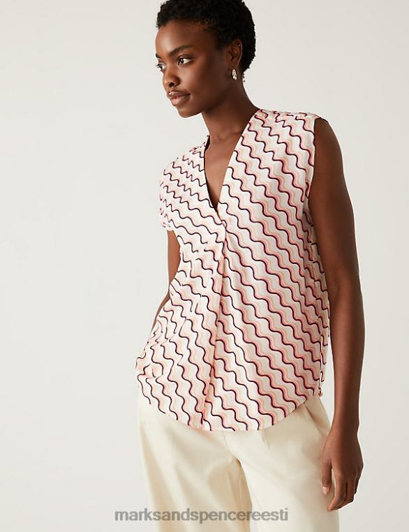 Riietus ee Marks & Spencer naised satiintrükiga v-kaelusega popover pluus roosa segu NZTRN1855