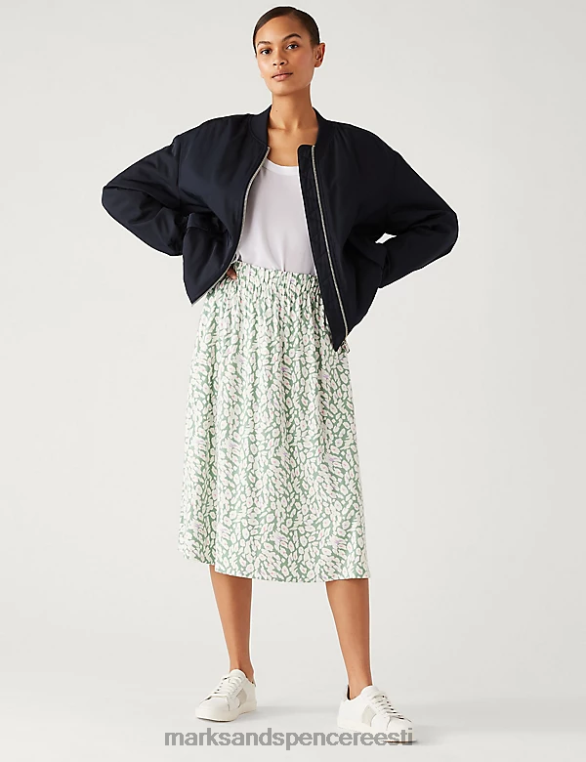 Riietus ee Marks & Spencer naised jersey trükitud midi uisutaja seelik khaki segu NZTRN2284