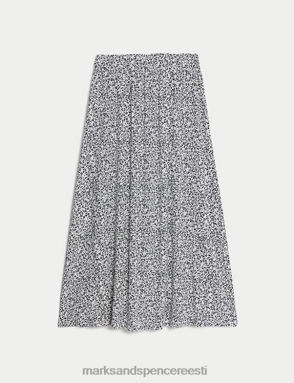 Riietus ee Marks & Spencer naised jersey trükitud midi uisutaja seelik mereväe segu NZTRN2659