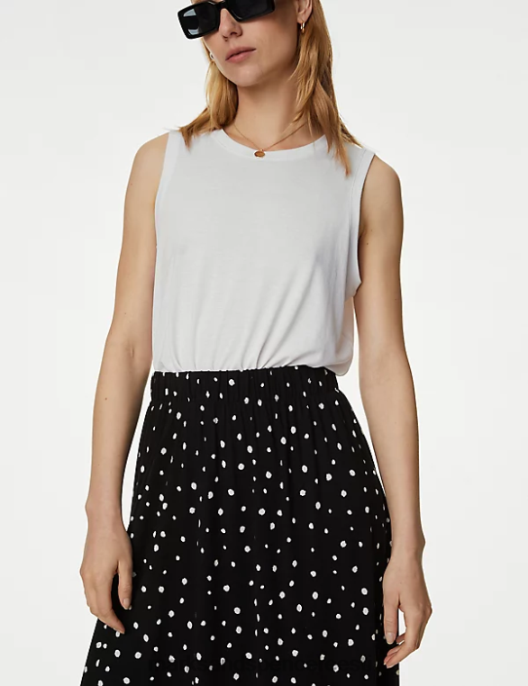 Riietus ee Marks & Spencer naised jersey trükitud midi uisutaja seelik must segu NZTRN2657