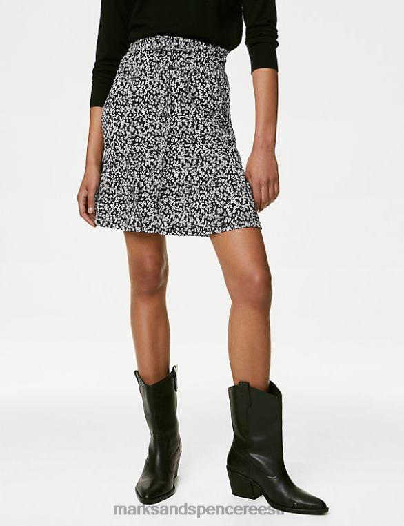 Riietus ee Marks & Spencer naised jersey trükitud mini astmeline seelik must segu NZTRN1782