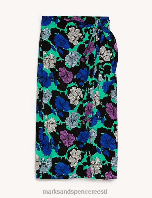 Riietus ee Marks & Spencer naised kuprorikka trükiga midi wrap seelik must segu NZTRN1009