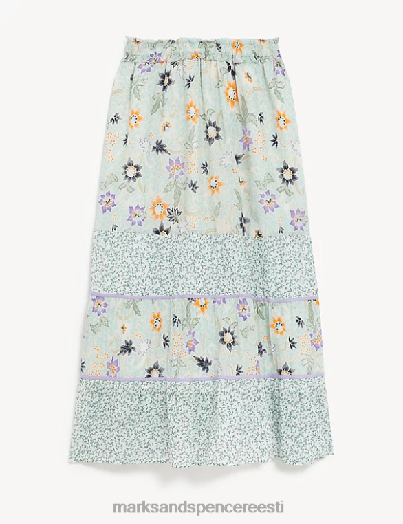 Riietus ee Marks & Spencer naised puhtast puuvillast lilleline maksitasandiline seelik mereroheline NZTRN2938