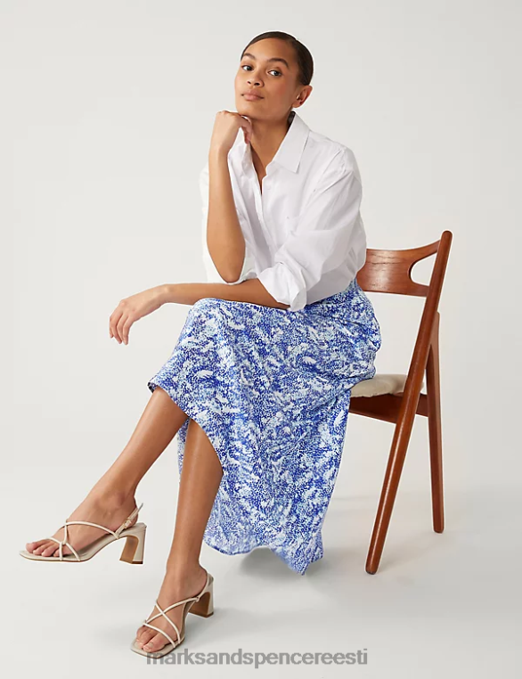 Riietus ee Marks & Spencer naised satiinist loomamustriga midaxi slip seelik sinine segu NZTRN840
