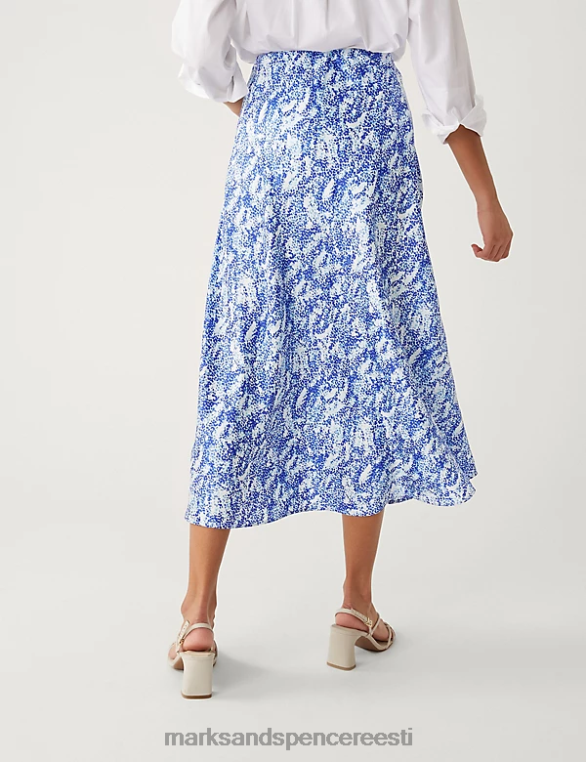 Riietus ee Marks & Spencer naised satiinist loomamustriga midaxi slip seelik sinine segu NZTRN840