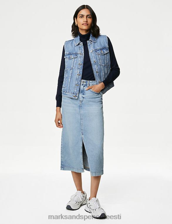 Riietus ee Marks & Spencer naised teksasest poolitatud ees midi seelik kerge indigo NZTRN304