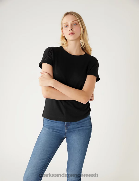 Riietus ee Marks & Spencer naised linane rikkalik t-särk must NZTRN2477