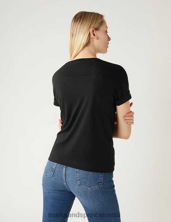 Riietus ee Marks & Spencer naised linane rikkalik t-särk must NZTRN2477