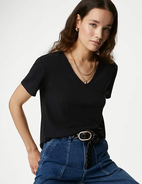 Riietus ee Marks & Spencer naised modaalselt rikkaliku v-kaelusega T-särk must NZTRN2299