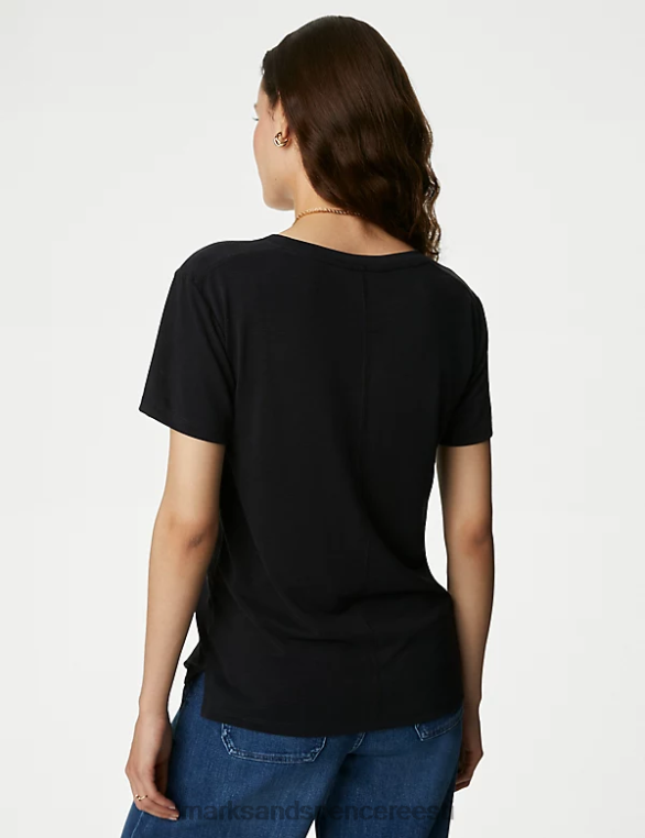 Riietus ee Marks & Spencer naised modaalselt rikkaliku v-kaelusega T-särk must NZTRN2299