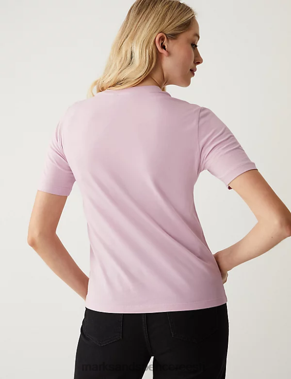 Riietus ee Marks & Spencer naised puhta puuvillatrükiga igapäevaselt sobiv T-särk roosa segu NZTRN2065