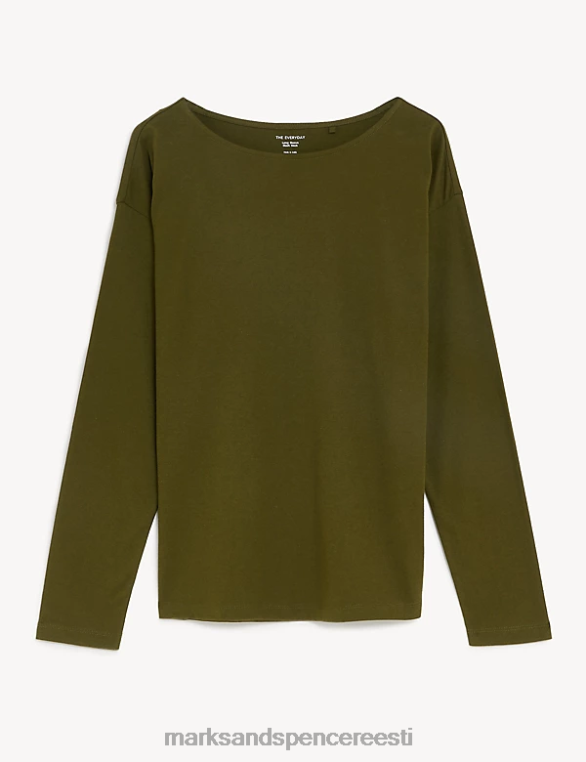 Riietus ee Marks & Spencer naised puhtast puuvillast igapäevane topp tume khaki NZTRN1117