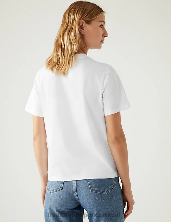 Riietus ee Marks & Spencer naised puhtast puuvillast moodne T-särk valge NZTRN2158