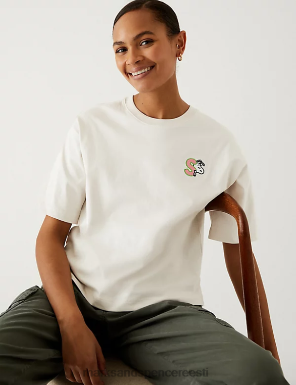 Riietus ee Marks & Spencer naised puhtast puuvillast snoopy t-särk looduslik segu NZTRN2099