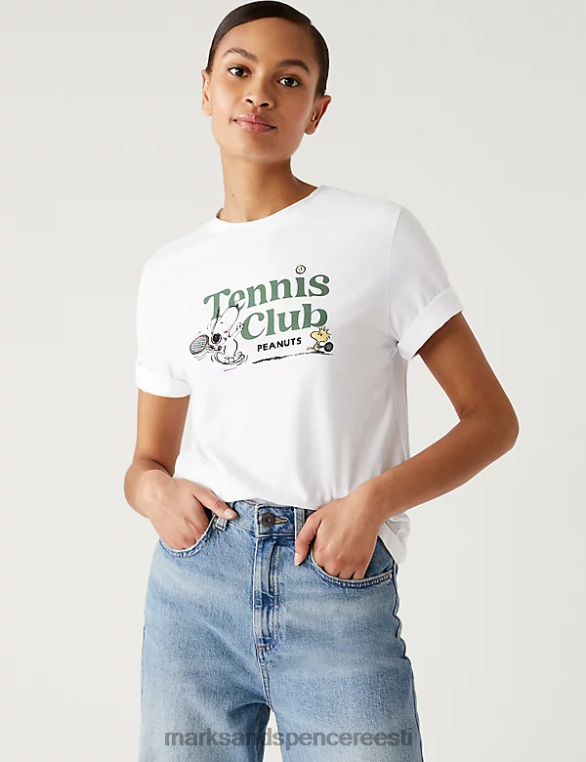 Riietus ee Marks & Spencer naised puhtast puuvillast snoopy t-särk valge NZTRN3097