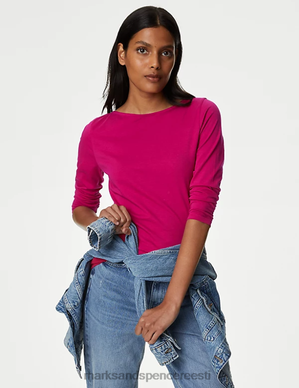 Riietus ee Marks & Spencer naised puuvillane rikas slim fit 3/4 varrukatega T-särk cerise NZTRN1218