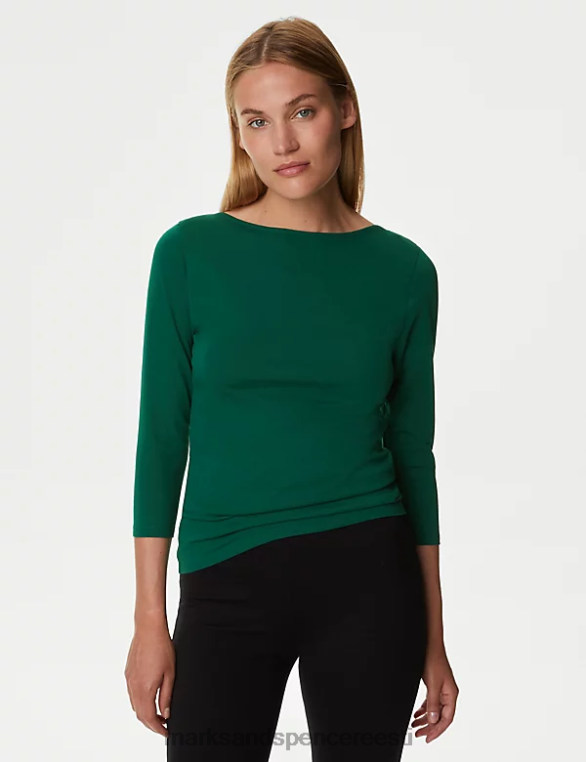 Riietus ee Marks & Spencer naised puuvillane rikas slim fit 3/4 varrukatega T-särk männiroheline NZTRN1219