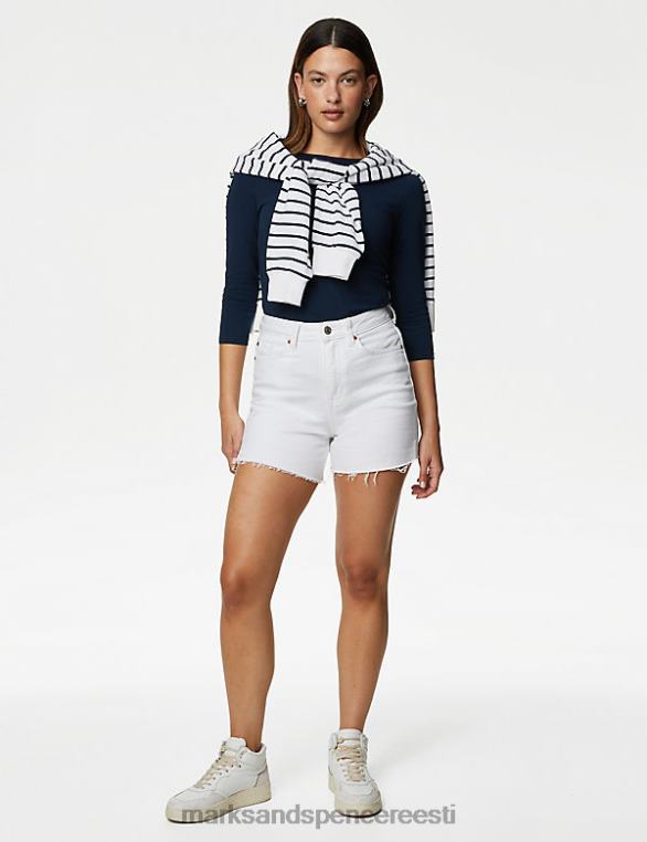 Riietus ee Marks & Spencer naised puuvillane rikas slim fit 3/4 varrukatega T-särk merevägi NZTRN1216