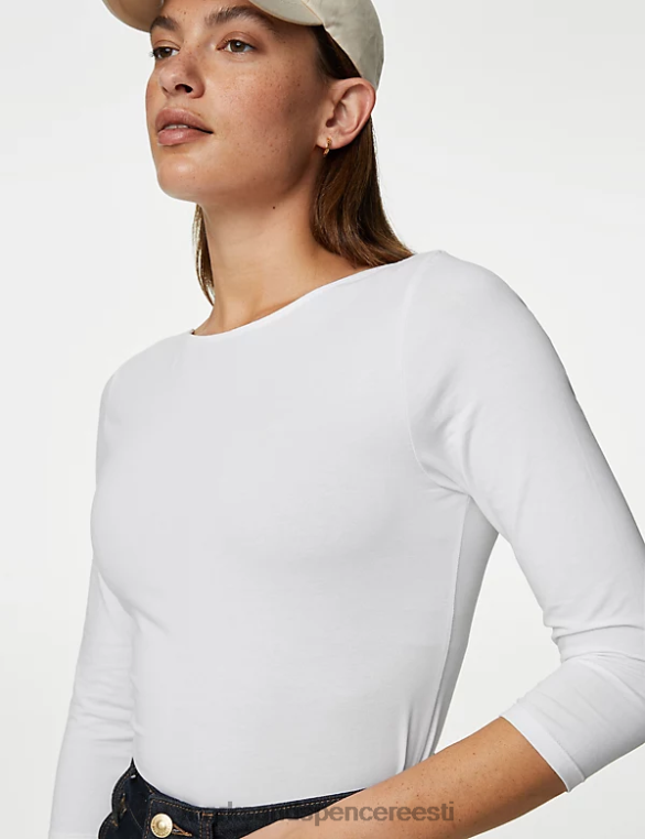 Riietus ee Marks & Spencer naised puuvillane rikas slim fit 3/4 varrukatega T-särk valge NZTRN833