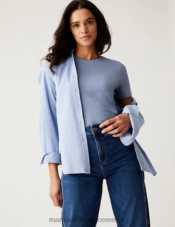 Riietus ee Marks & Spencer naised puuvillane rikas slim fit T-särk keskmine sinine NZTRN1469