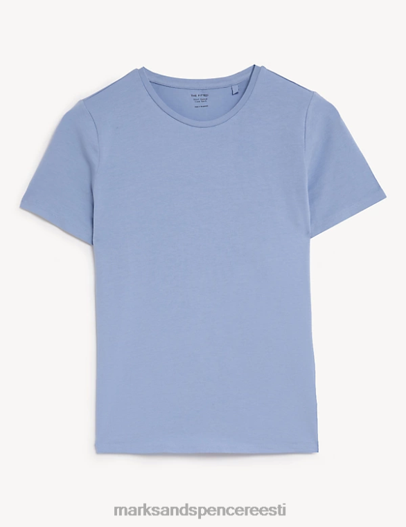 Riietus ee Marks & Spencer naised puuvillane rikas slim fit T-särk keskmine sinine NZTRN1469