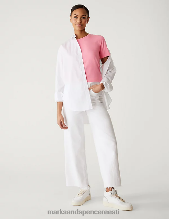 Riietus ee Marks & Spencer naised puuvillane rikas slim fit T-särk kroonleht roosa NZTRN1809