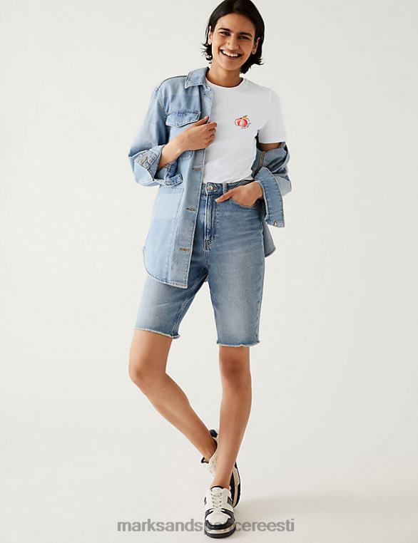 Riietus ee Marks & Spencer naised puuvillarikka trükiga slim fit T-särk valge segu NZTRN3274