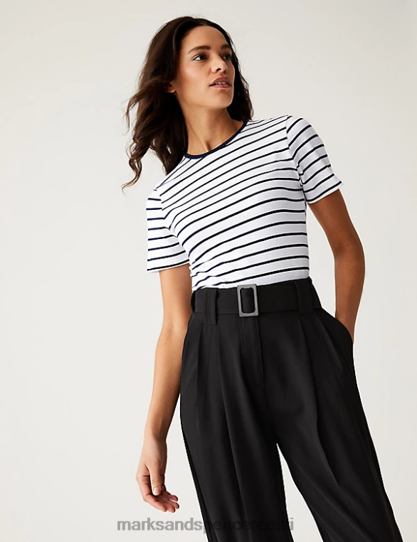 Riietus ee Marks & Spencer naised puuvillase rikkaliku triibuga slim fit T-särk valge segu NZTRN1243