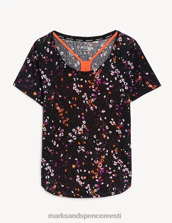 Riietus ee Marks & Spencer naised trükitud scoop kaelus 2-in-1 T-särk mandariin NZTRN1140